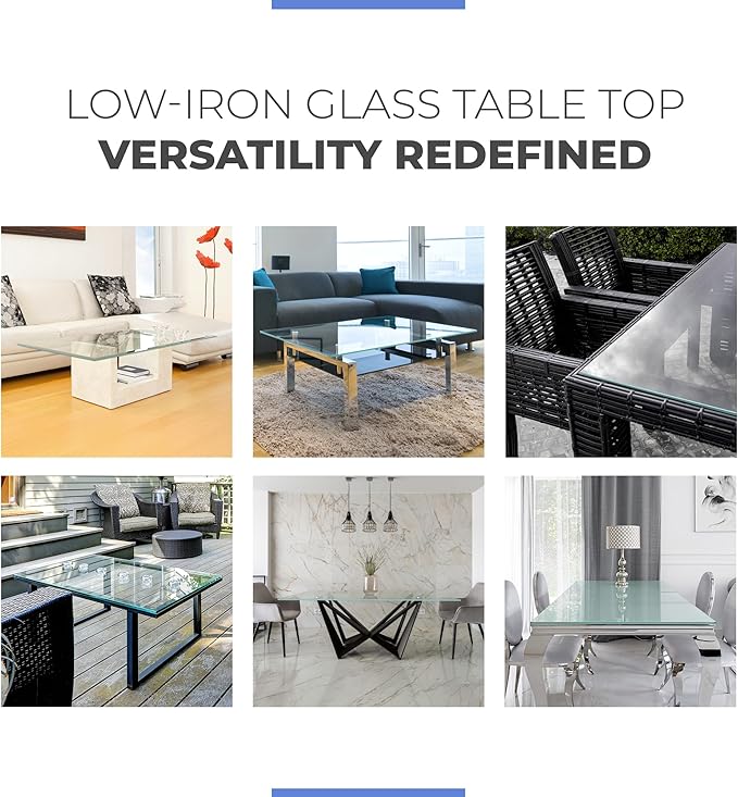 Ultra Clear Glass Table Top 36x60 Inch Rectangle - Low Iron Tempered Glass 1/4 Inch Flat Polished - Replacement for Dining Patio End Tables - Durable Table Protector