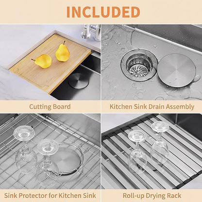 Undermount Kitchen Sink,16 Gauge T-304S Stainless Steel Workstation Sink with Accessories, 28" x 18" x 10" Deep Single Bowl Kitchen Sink for Kitchen,Outdoor and Bathroom