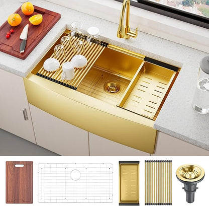 Farmhouse Sink, 33 x 22 Inch Undermount Kitchen Sink 16 Gauge Stainless Steel Kitchen Sinks Apron Front Single Bowl 10 Inch Deep Workstation Sink with Cutting Board