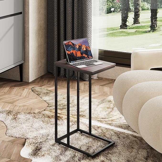 WLIVE C Shaped End Tables Set of 2, C Table Side Table for Couch, TV Trays Set of 2, Couch Side Tables that Slide Under, Small Side Table, C Table for Sofa, Living Room, Bedroom, Small Space, A-Grey