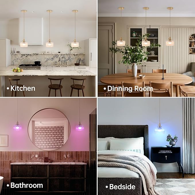 Shenmoyl Battery Operated Pendant Light 5000mAh Rechargeable Chandelier with Remote Control Wireless Adjustable Hanging Clear Striped Light for Kitchen Island Dining Room Hallway, 2 Pack