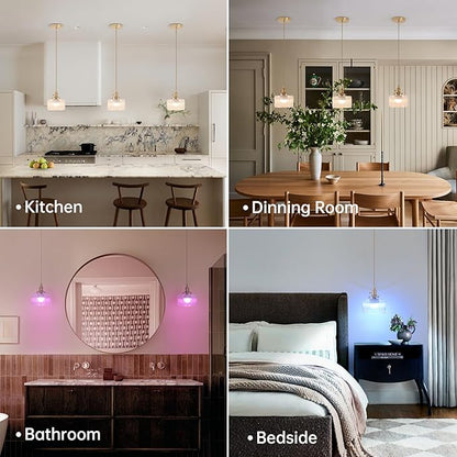Shenmoyl Battery Operated Pendant Light 5000mAh Rechargeable Chandelier with Remote Control Wireless Adjustable Hanging Clear Striped Light for Kitchen Island Dining Room Hallway, 2 Pack