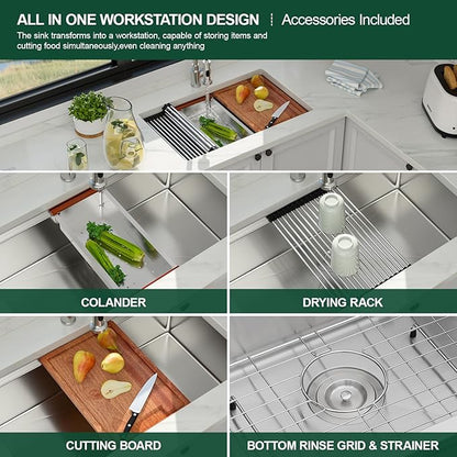 30 Inch Undermount Kitchen Sink - 30 19 Stainless Steel Workstation Sink 18 Gauge Single Bowl 9'' Deep Basin Handmade