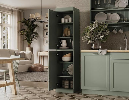 Palace Imports Solid Wood Kitchen Pantry - Narrow Storage Cabinet - Shaker Doors, Adjustable Shelves, Sage, 16.5" Wide x 71.5" Tall, 100% Eco-Friendly Wood, Modular Pantry Cabinet Systems