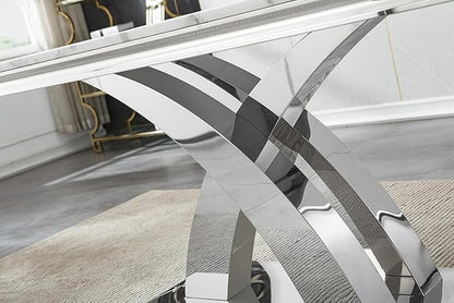 Modern Marble Dining Table for 4-6,White Dining Room Table with Silver X Stainless Steel Base,68" Rectangle Faux Marble Kitchen Table for 4-6 People,Luxury Dining Table for Living Room Home Office