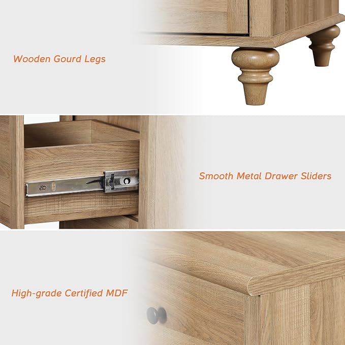 WAMPAT 34’‘ Oak Buffet Cabinet with Doors and Drawer, Wood Kitchen Storage Cabinet Modern Farmhouse Coffee Bar Table Sideboard Credenza for Dining Room
