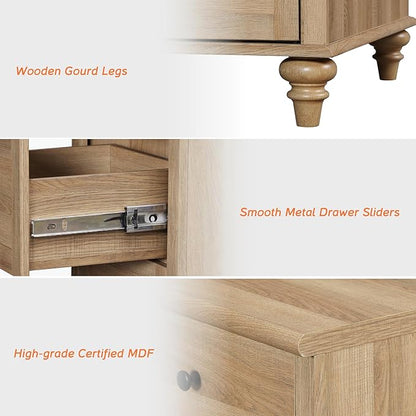 WAMPAT 34’‘ Oak Buffet Cabinet with Doors and Drawer, Wood Kitchen Storage Cabinet Modern Farmhouse Coffee Bar Table Sideboard Credenza for Dining Room