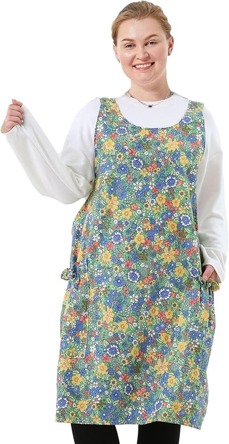 Big Plus Size Aprons for Women with Pockets Cotton Linen Baking Kitchen Cooking