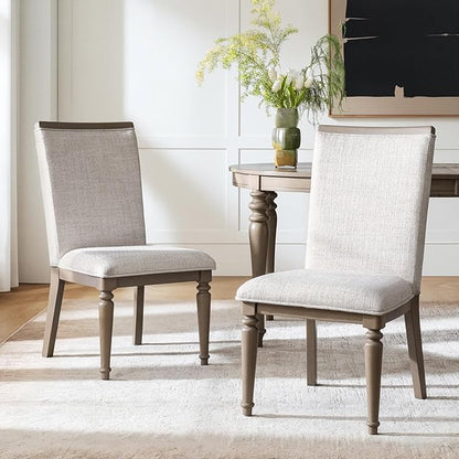 HULALA HOME Dining Chairs Set of 2 Upholstered Kitchen Dining Room Chairs with Rubber Wooden Leg, Linen Fabric, High-Back, Mid-Century Modern Parson Dinner Chair for Living Room Restaurant, Grey