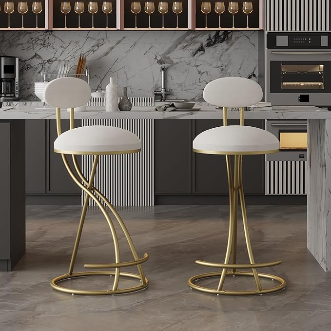 Bar Stools Upholstered Counter Height Barstools for Kitchen Island,Set of 2,Modern PU Leather Dining Chairs with Footrest