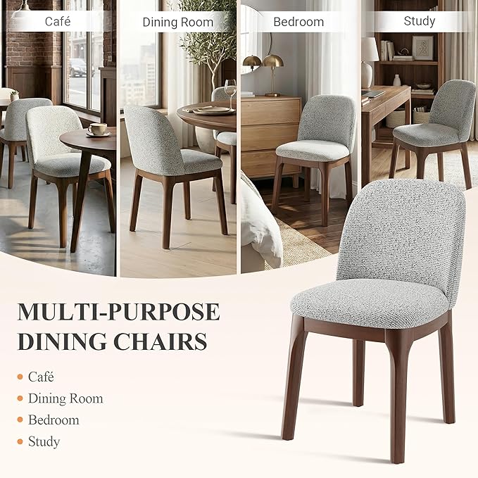 MALOL Wooden Dining Chairs Set of 6, Upholstered Kitchen & Dining Room Chairs with Thickened Wooden Legs, Farmhouse Side Chairs, Light Grey