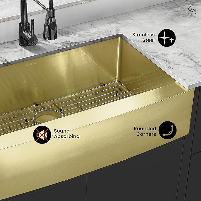 Swiss Madison Rivage 36 x 21 Stainless Steel, Single Basin, Farmhouse Kitchen Sink with Apron in Gold