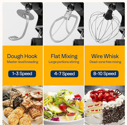 VIVOHOME 6-in-1 Stand Mixer, 8.5 Quart Electric Tilt-Head Kitchen Mixer with Bowl, Multifunctional Food Mixer for Cake, Bread, and Dough, with Meat Grinder, Blender, Pasta Maker Attachments, Black
