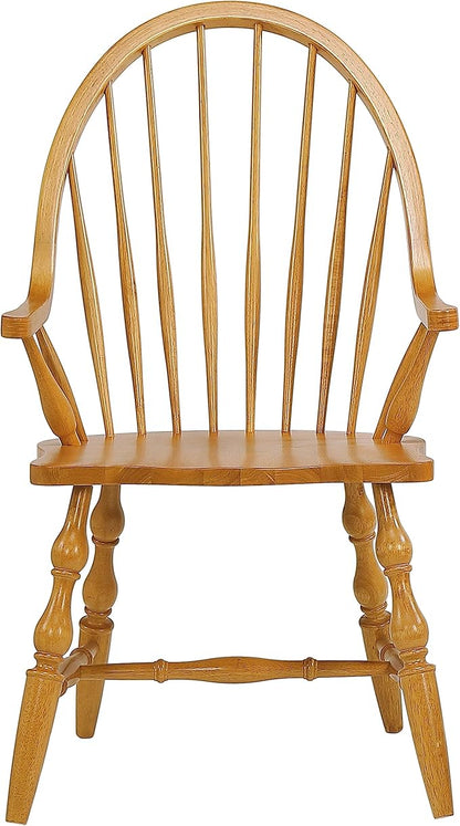 Sunset Trading Oak Selections Windsor Spindleback Dining Chair with Arms | Fully Assembled Kitchen Armchair| Modern Farmhouse Minimalist Country Cottage | Light Oak Solid Wood