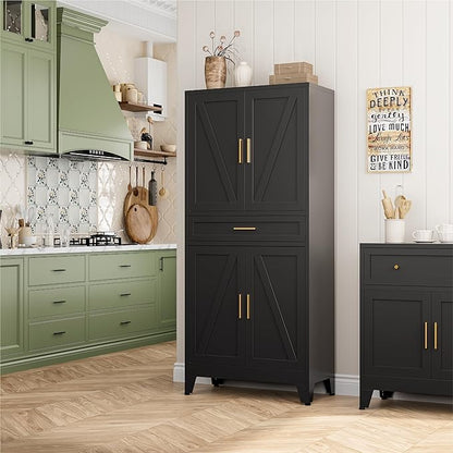 Bevivog Metal Storage Cabinet with Drawers, Tall Cabinets with Doors and Shelves, 4 Doors High Storage Cabinet for Office/Pantry/Living Room