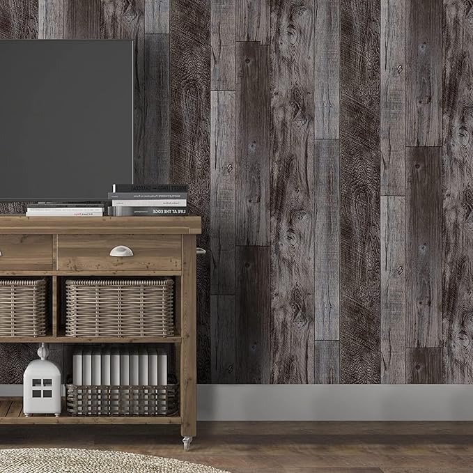 Yun-aeon Gray Wood Peel and Stick Wallpaper 17.3" X 1200" Self Adhesive Wallpaper Backsplash Line Removable Wall Paper Bathroom Old Furniture Renovation Furniture