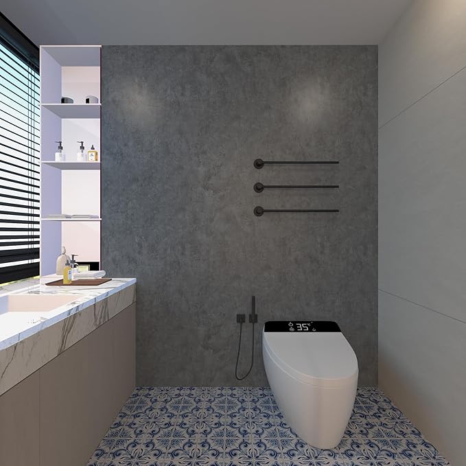 3yecao 16"×1181" Big Roll Large Size Thick Dark Blue Grey Concrete Wallpaper Peel and Stick Gray Concrete Contact Paper Vinyl Industrial Glossy Adhesive Cement Tile Sticker for Bedroom Bathroom Walls