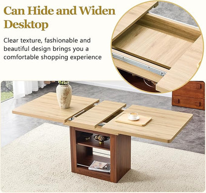 Extendable Dining Table with Storage Shelf, 59" to 71" Expandable Kitchen Table for 4-6, Modern Dining Room Table for Apartment & Small Spaces, Multipurpose Kitchen Island Style Dining Table