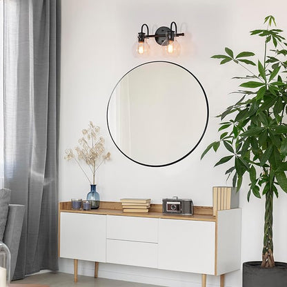 KSANA Black Bathroom Light Fixtures, 2-Light Modern Farmhouse Black Vanity Lights with Clear Glass Shade Over Mirror for Hallway, Kitchen, Bedroom, and Living Room