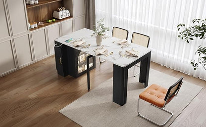 LifeSky Extendable Dining Table with Power Outlet & LED Light: Smart Expandable Kitchen Island Table with Storage Cabinet & Wheels for Small Space - Modern Furniture for Tech Enthusiasts & Urban Livin
