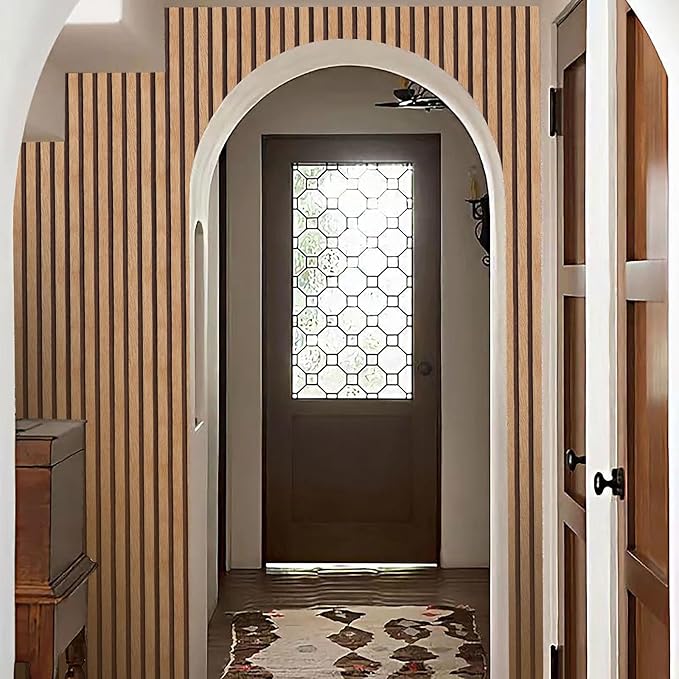 Yun-aeon Natural Wood Peel and Stick Wallpaper Wood Slats - 17.3"x 480" Tan Self-Adhesive Waterproof Vinyl Removable Wall Paper for Wall Decor Bedroom