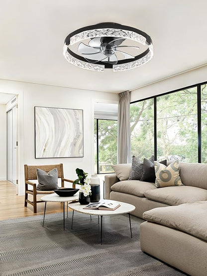 ZMISHIBO Ceiling Fans with Lights and Remote, 18 Inch Flush Mount Fan Light, 6 Speeds, 3CCT, Dimmable, Low Profile Ceiling Fan, Modern Ceiling Fan with Light for Bedroom and Living Room, Black