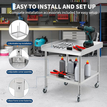 Garvee Stainless Steel Table,Heavy-Duty Prep Table with Non-Removable Backsplash,Versatile Commercial Worktable with 4 Wheels for Kitchens&Restaurants,30 * 30 * 30Inch (30 * 30 * 30inch)