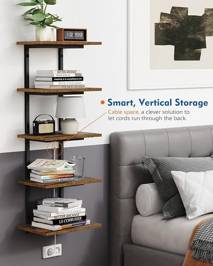 Harwaya 5 Tier Wall Bookshelf Unit for Bedroom Books, Large Floating Book Shelves Wall Mounted, Rustic Wood Lack Tiered Hanging Shelf for Kitchen Office Living Room Corner (Dark Brown)