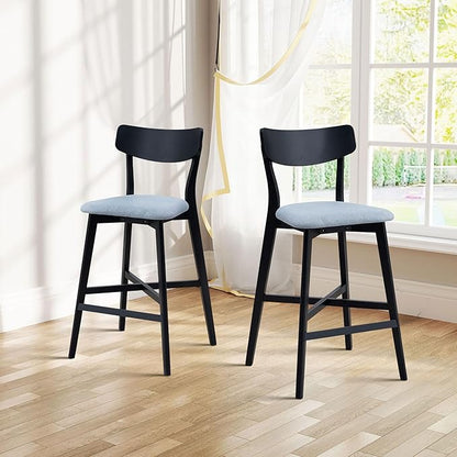 Gecheer Wooden Bar Chairs Set of 2, Modern Upholstered Kitchen Island Stools, Counter Height with Backrest and Footrest, Black Multiple Family Members can use it for Daily Dining YHS-W2582P197586