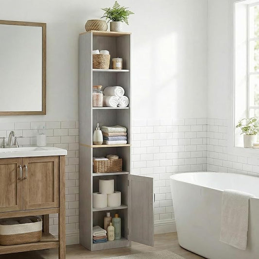 Casaphoria Space-Saving 72" Tall Narrow Bathroom Storage Cabinet, 6-Tier Slim Storage Cabinet with Adjustable Shelves, Anti-Tip Freestanding Display Shelf for Small Spaces, Apartments,White
