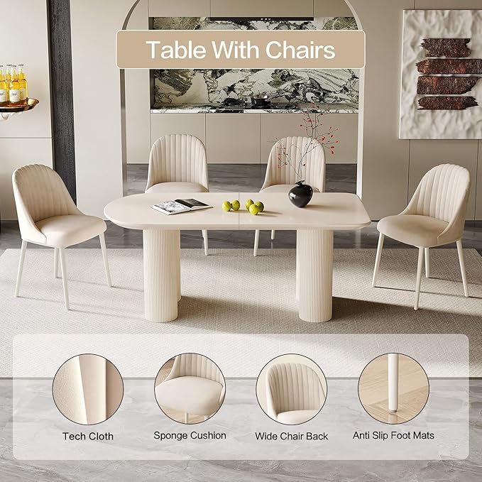 Guyii 70" Dining Table Set with 8 Chairs, Modern Kitchen Table Set, Indoor Dining Table for Kitchen, Bar, Living Room, Breakfast Nook, Small Space, Cream White