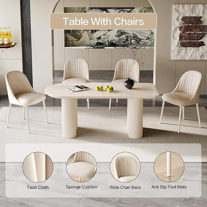 70" White Oval Dining Table for 4,6,8, Modern Funky Kitchen Table with Powerful Ripple Support Legs for Dining Room, Kitchen, Home Office