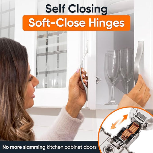 DecoBasics Full Overlay European Soft Close Cabinet Hinges for Kitchen Cabinets (60 Pcs) -105° Frameless Concealed Cabinet Door Hinge -10 Way Adjustability & Clip on Plate for Easy Installation