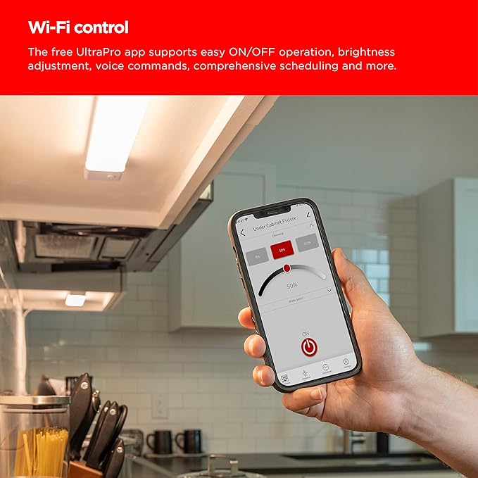 UltraPro 18 inch Plug-in Wi-Fi Under Cabinet Lights, Many White Settings from 2000K-6000K, Full Range Dimmable, Easy to Use Wi-Fi App, Programmable Schedule Under Cabinet Lighting, 65268