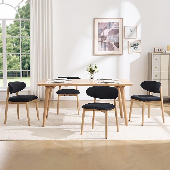 Upholstered Dining Chairs Set of 4, Velvet Fabric Kitchen & Dining Room Chairs with Solid Wood Legs, Modern Armless Side Chairs for Kitchen Island, Living Room, Restaurant (Black, Set of 4)