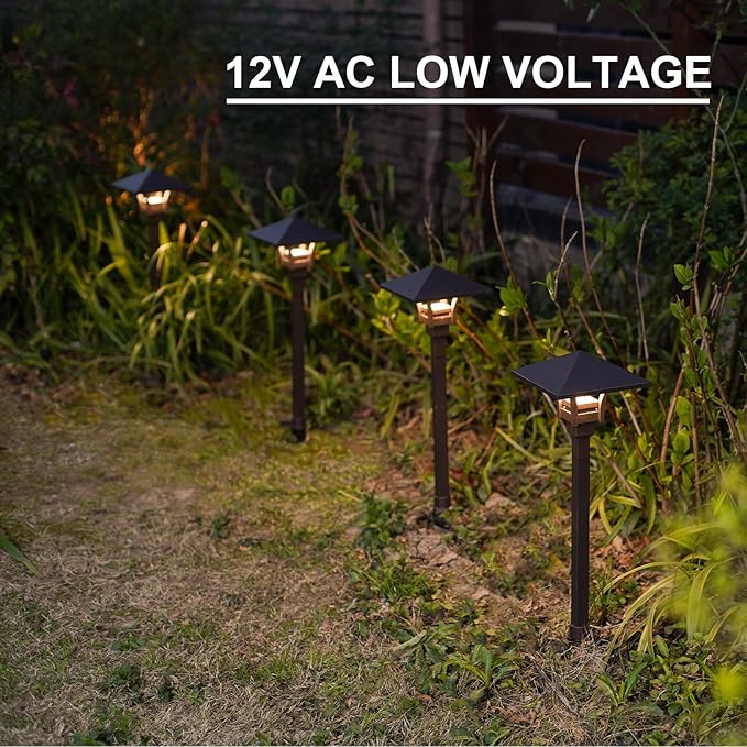 GOODSMANN Landscape Lighting Low Voltage Landscape Path Lights Oil Rubbed Bronze 8PK Path Lights Low Voltage 4W LED 32 Lumen 3000K Warm White with Cable Connectors