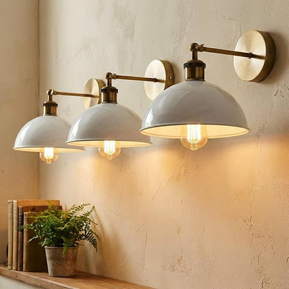 Dome Metal Wall Sconce, 180° Adjustable Industrial Wall Lamp for Bedside, Study, Kitchen, and Living Room Décor. (White.)