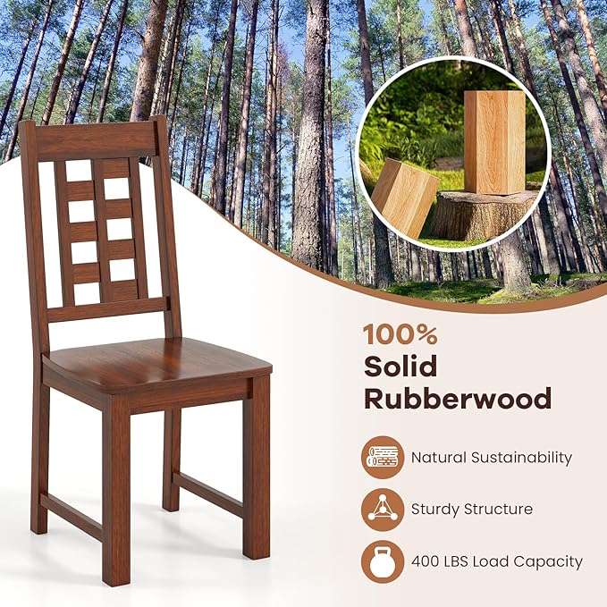 NAFORT Wooden Dining Chairs Set of 6, Lattice High Back Solid Rubber Wood Chair, Vintage Dining Room Chairs with Max Load of 400 Lbs for Kitchen Table, Dining Room, Cafe, Restaurant