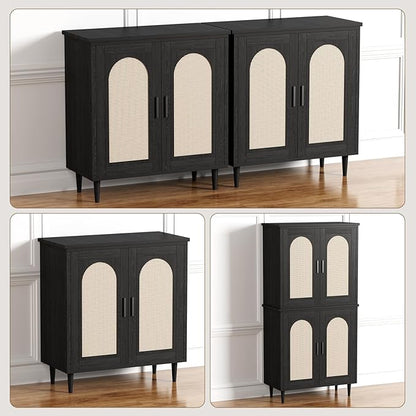 GarveeHome Sideboard Buffet Kitchen Storage Cabinet with Rattan, Solid Wood Feet for Living Room, Hallway, Entryway, Cabinet with Ample Storage Space(1PCS)