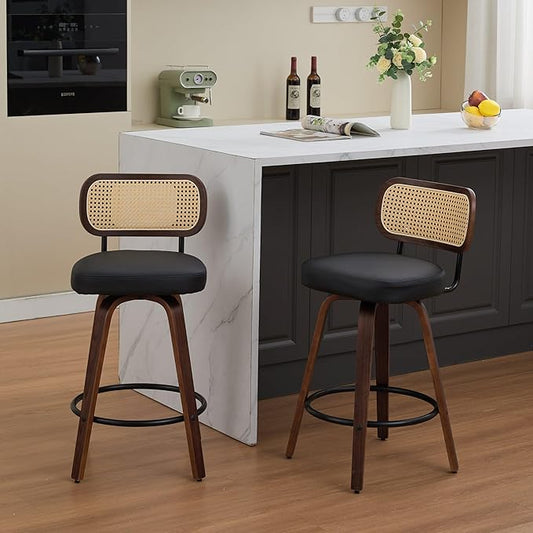 Modern Dining Chairs, Mid-Century Upholstered Kitchen Table and Chairs for Dining Room, Sturdy Stable Swivel Side Chairs with Easy Assembly for Kitchen Island, Bar, Counter or Living Room,Black-PU-2pc