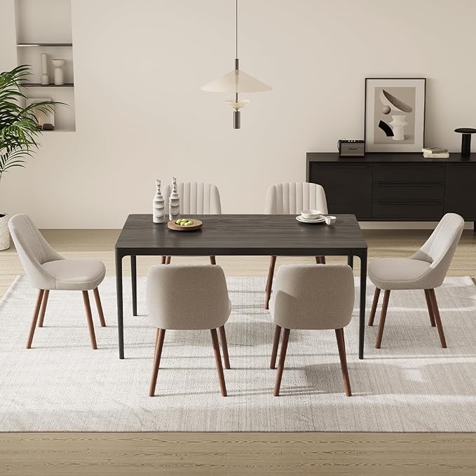 MALOL Upholstered Dining Chairs Set of 6, Modern Fabric Kitchen Chairs with Back, Wood Legs for Kitchen Dining Room Restaurant, Camel