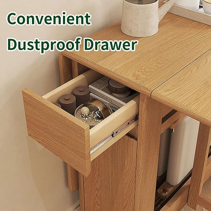 Expandable Table Dining Convertible Tables for Small Spaces Collapsible Kitchen Table Table with Wheels and Drawers Folding Desk Table,Wood Color,14cm