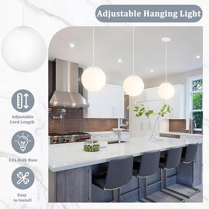 KoKo&Yukina 10 Inch Pendant Light White Globe Pendant Lights Kitchen Island Mid Century Light Fixture Adjustable Globe Pendants Lights with Milky White Glass Shade for Dining Room Living Room