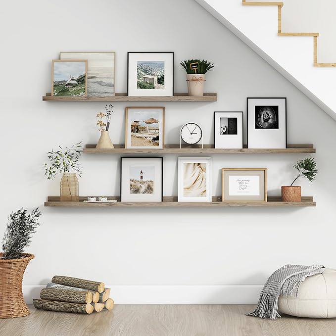 FLYJOE Floating Picture Ledge Shelves for Wall Set of 4, 56 Inch Wall Shelves with Lip Long Large Nursery Book Shelf for Toys Storage Kids Bookshelf Wall Mounted Living Room Bedroom Decor Frames
