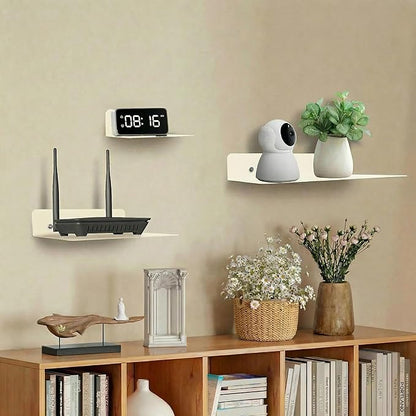 Steel Floating Shelves for Wall,Small Wall Shelf，Suitable for Bedroom, Living Room, Bathroom, Kitchen, Office (Warm White, 9.06x6.89 in)
