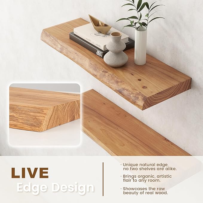 Reclaimed Elm Wood Floating Shelf for Wall, Live Edge 55"W x 9.2"D x 1.4"H, 1 Pack with Invisible Bracket, Large Wall Mounted Shelf for Living Room Bedroom Kitchen Bathroom Decor, Natural Finish