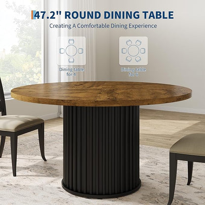 GarveeHome 47" Round Dining Table for 4-6 People, Dining Room Table with Sturdy Waveform Metal Pedestal Base, Farmhouse Circle Kitchen Table for Dining Room, Kitchen
