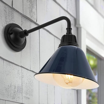 JONATHAN Y 9.63" Navy/Black 1-Light Farmhouse Outdoor Sconce, Industrial LED Wall Light, Gooseneck Arm Barn Lamp with Metal Bell Shade for Porch, Patio, Kitchen, LED Bulb Included (JYL7612C)