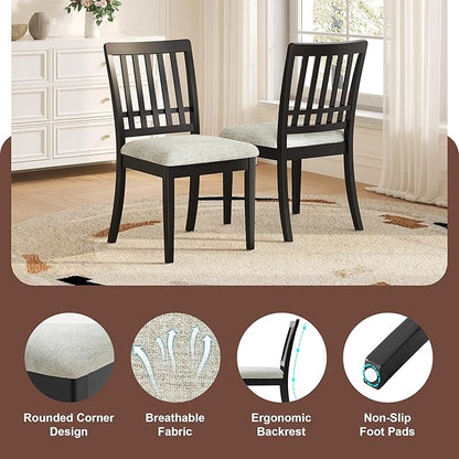 Merax 5-Piece Drop Leaf Round Dining Table Set for 4, Farmhouse Kitchen Table Set with Extendable Round Table and 4 Upholstered Chairs. Wood Table and Chairs Set for Dining Room, Living Room, Black