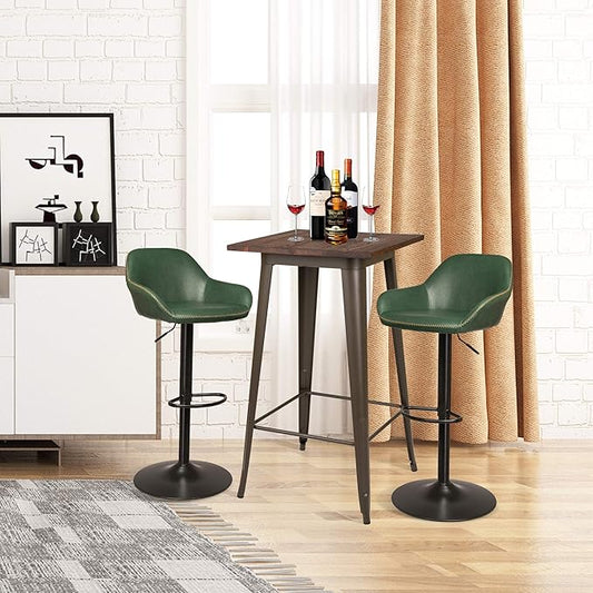 Glitzhome 3-Piece Pub Table and Chairs, Square Bar Height Adjustable Swivel PU Leather Bar Stools Set of 2, Rustic Dining Room Tables for Kitchen Island Bistro Office Living Room Small Space